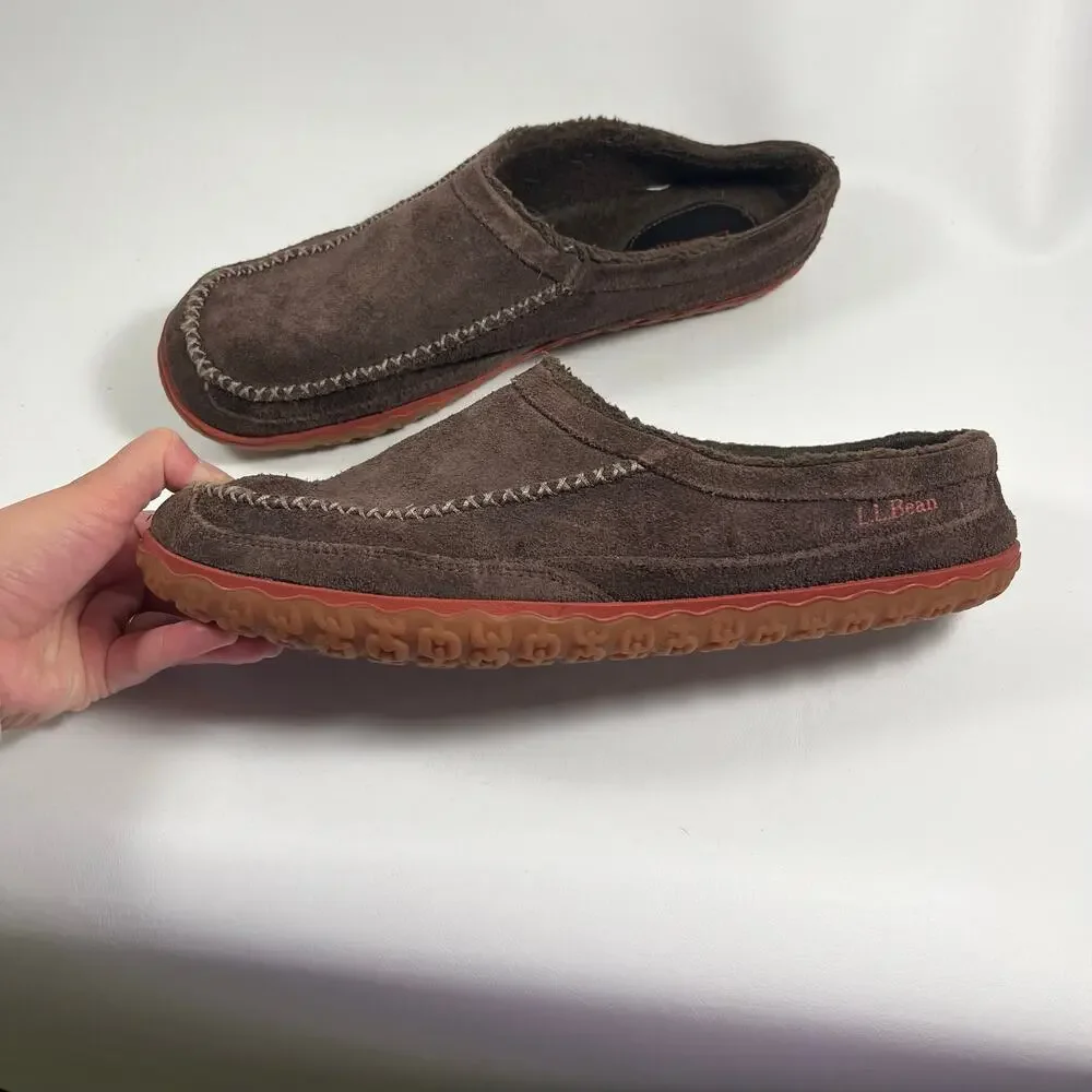 LL Bean Mountain Slipper Scuff Mens 12 Brown Cozy Casual Outdoor Cabincore
